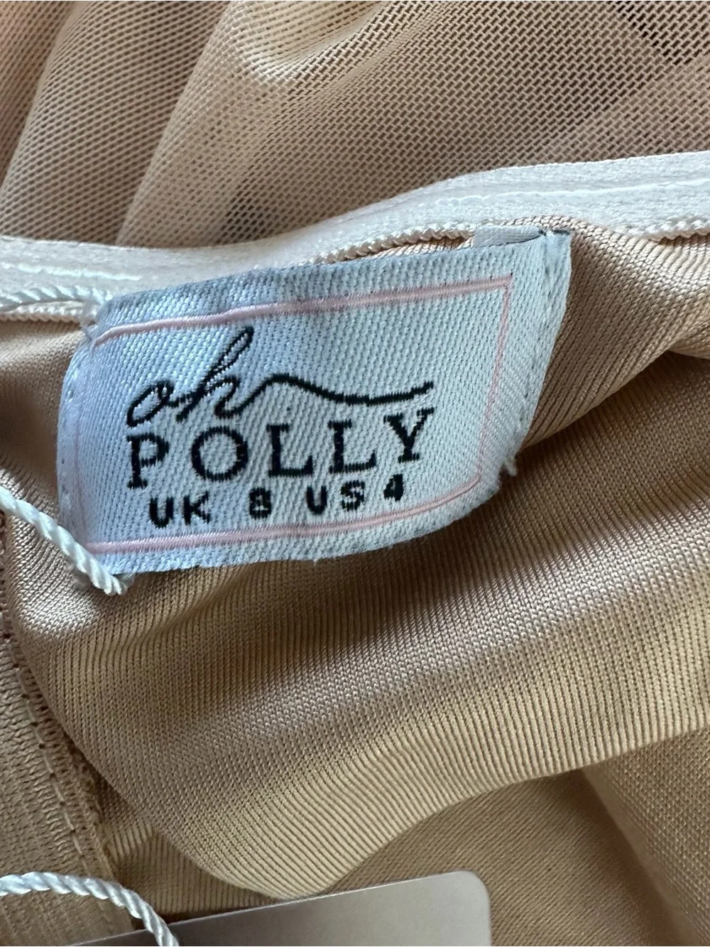 Oh Polly Nude Beige Ruched Mesh Bodycon Mini Dress Size US 4 NWT